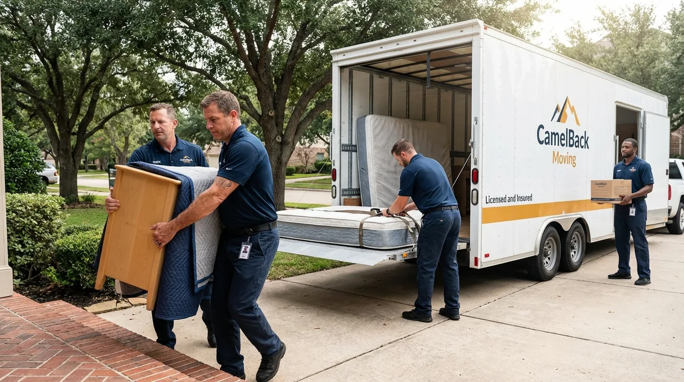 Crew loading residential truck for cross-state move from Clinton, MI