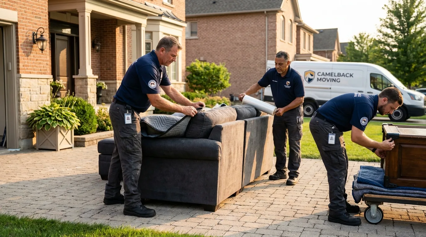 Large estate moving crew wrapping furniture in Clinton, MI