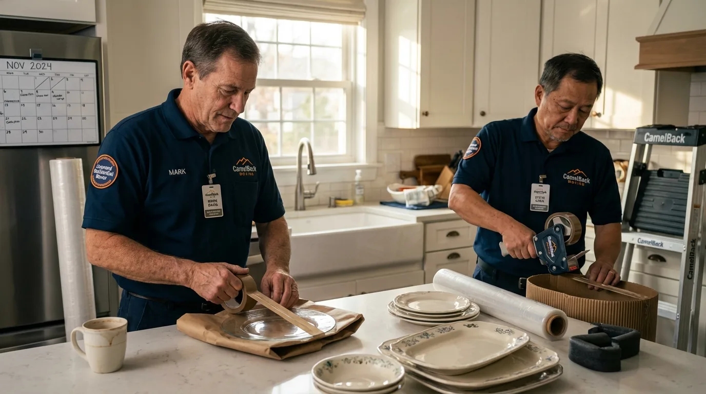 Professional crew packing kitchen dishware in Clinton, MI
